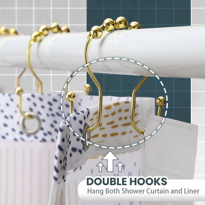 OEH Shower Curtain Hooks, Shower Curtain Rings, Gold Shower Curtain Hooks Rust Proof, Smooth Gliding Metal Shower Curtain Rings Rust Proof, Double Shower Hooks for Shower Curtain, 12 Pcs, Gold - Image 5
